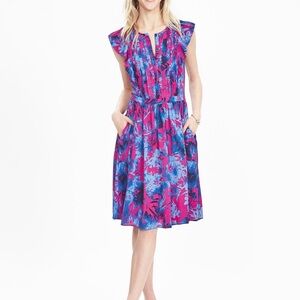 Floral Pink and Blue Dress banana republic